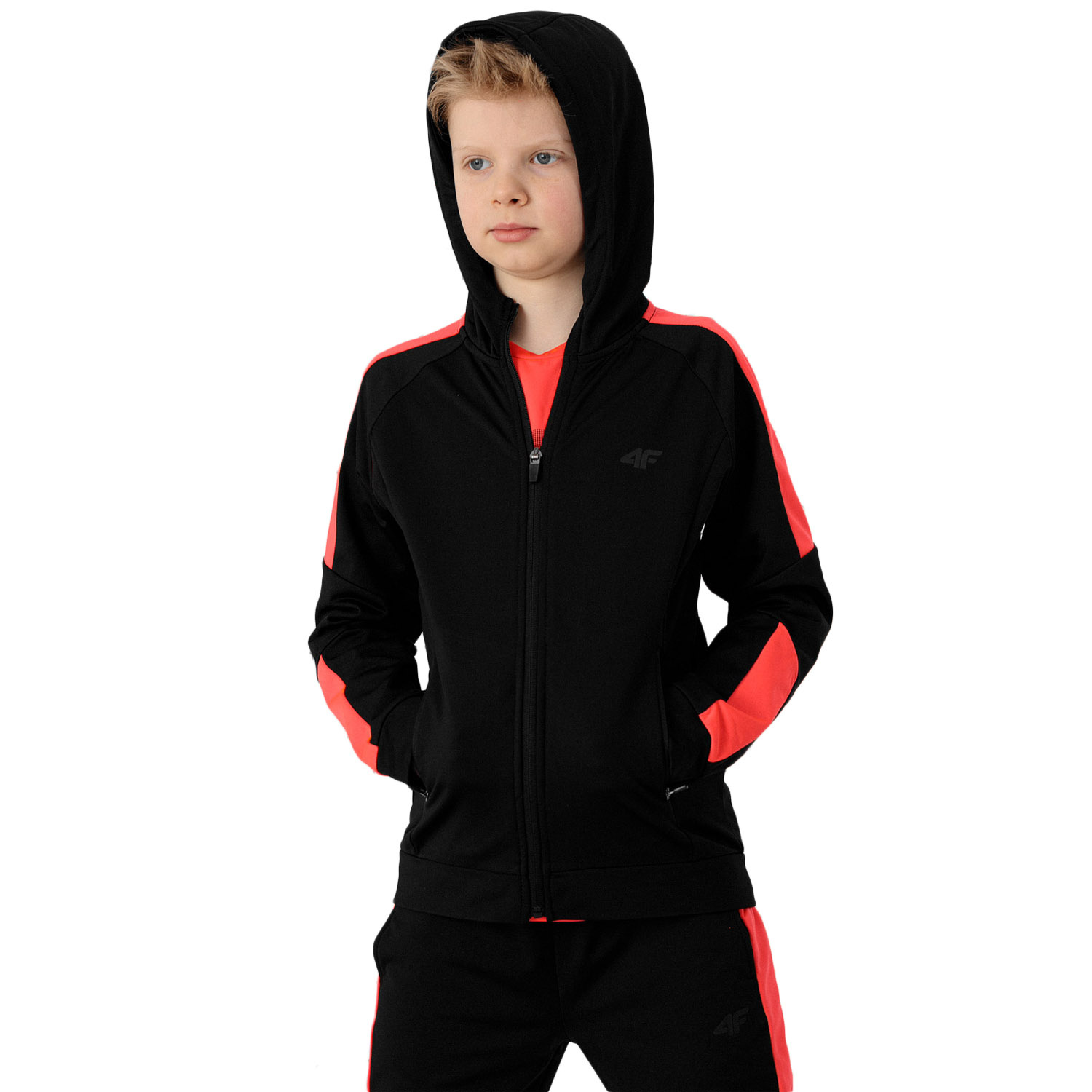 Bluza dziecięca z kapturem rozpinana 4F JUNIOR HJL22-JBLMF001-20S