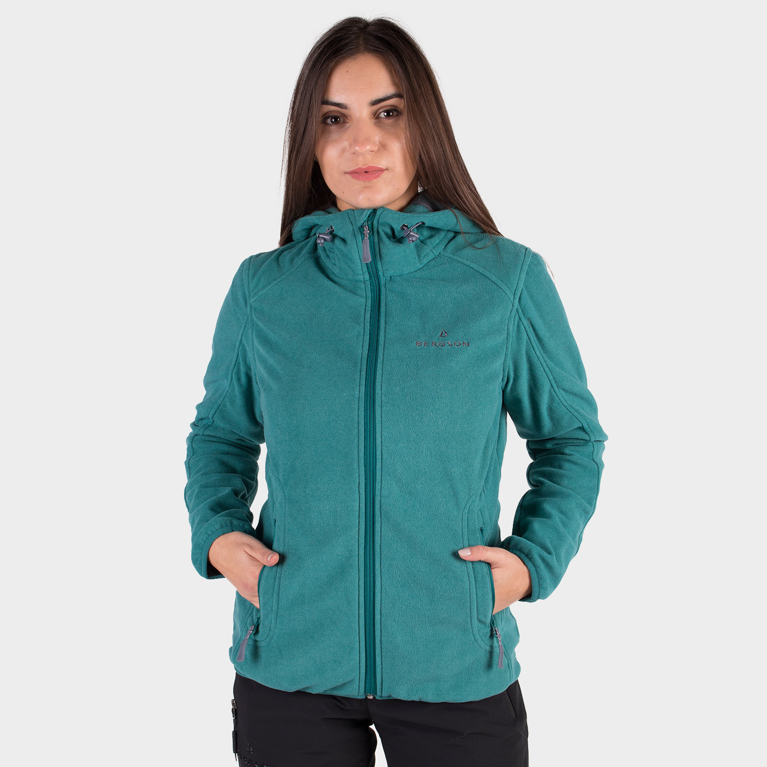 Bluza damska z kapturem rozpinana polarowa BERGSON TIFFANY WP TURQUOISE