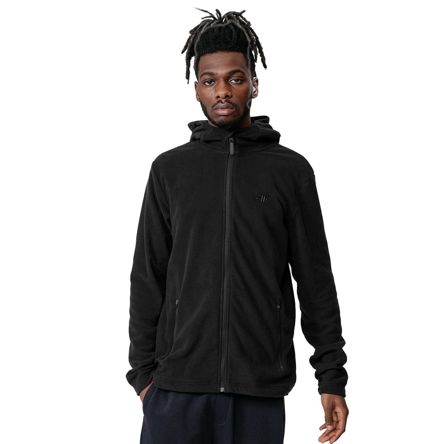 Bluza męska z kapturem rozpinana polarowa 4F H4L22-PLM351-20S