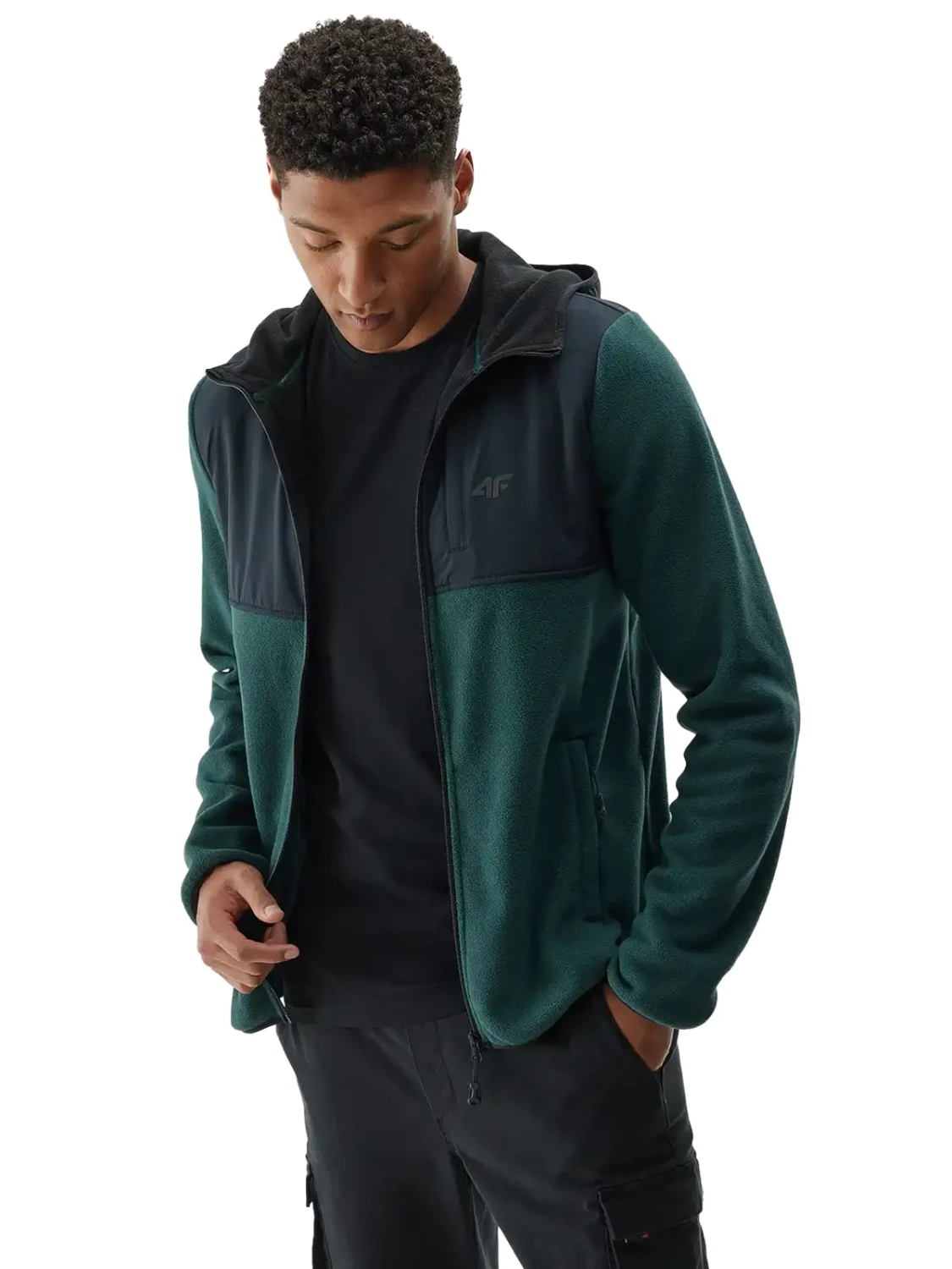 Bluza męska z kapturem rozpinana polarowa 4F 4FWAW24TFLEM269-40S